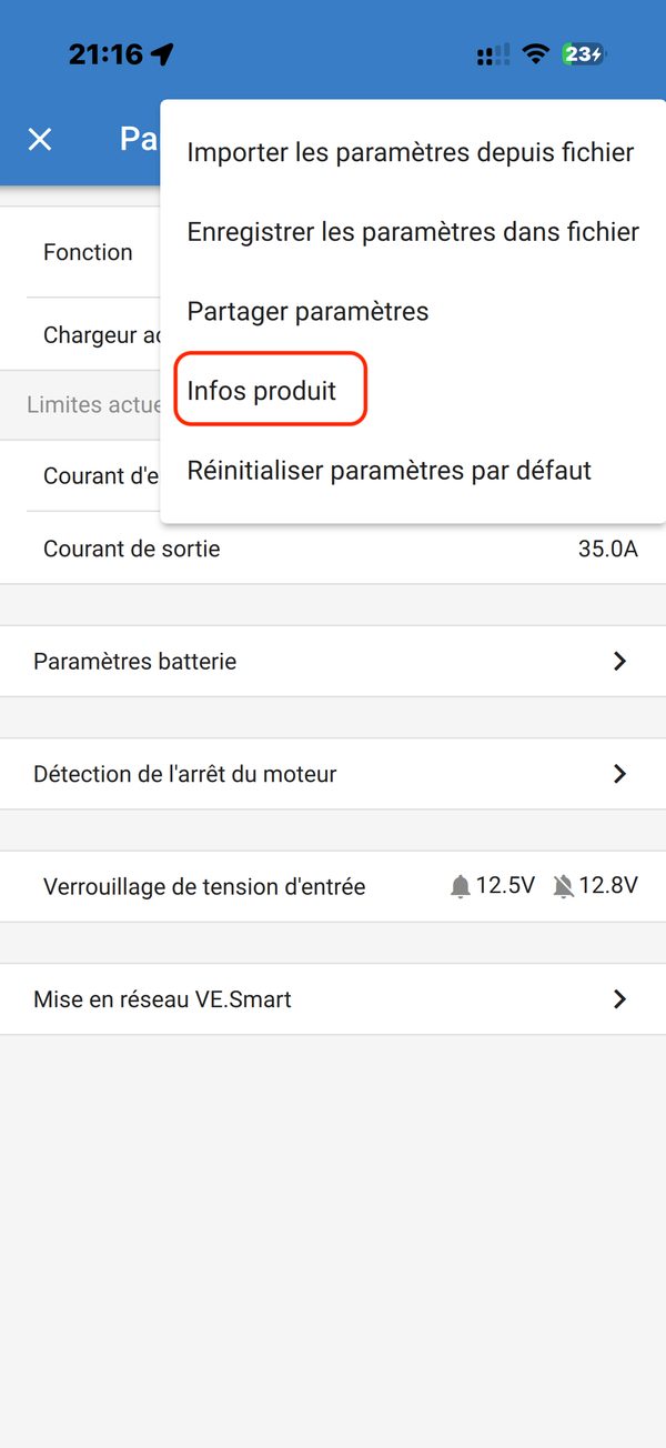 Menu ouvert, Infos produit entouré